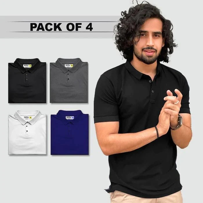 🔥🔥Poly Cotton Solid Half Sleeves Mens Polo T-shirt🔥 💥(Pack of 4)💥🔥 💥Flat 50% OFF💥