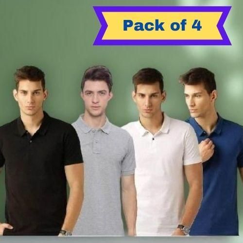 🔥🔥Poly Cotton Solid Half Sleeves Mens Polo T-shirt🔥 💥(Pack of 4)💥🔥 💥Flat 50% OFF💥